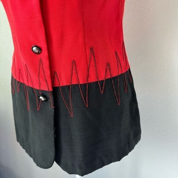 Vintage Betsy Lauren Blouse Red Black Tunic 10 - Picture 7 of 11